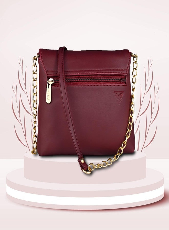 ALSU Women's Maroon trendy Sling Bag | metallic straps | vegan leather (jln-024mar) - Image 3